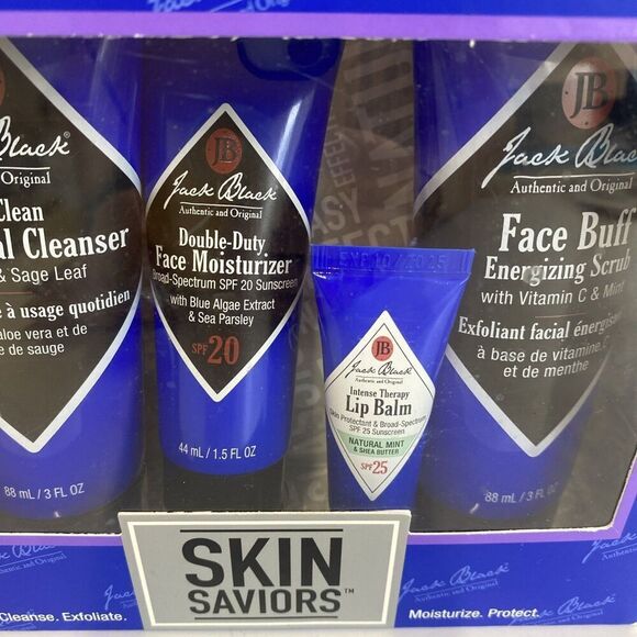 NIB Jack Black Skin Saviors Men Skin Care Cleanser Exfoliate Moisturize Balm 4pc - Picture 7 of 8